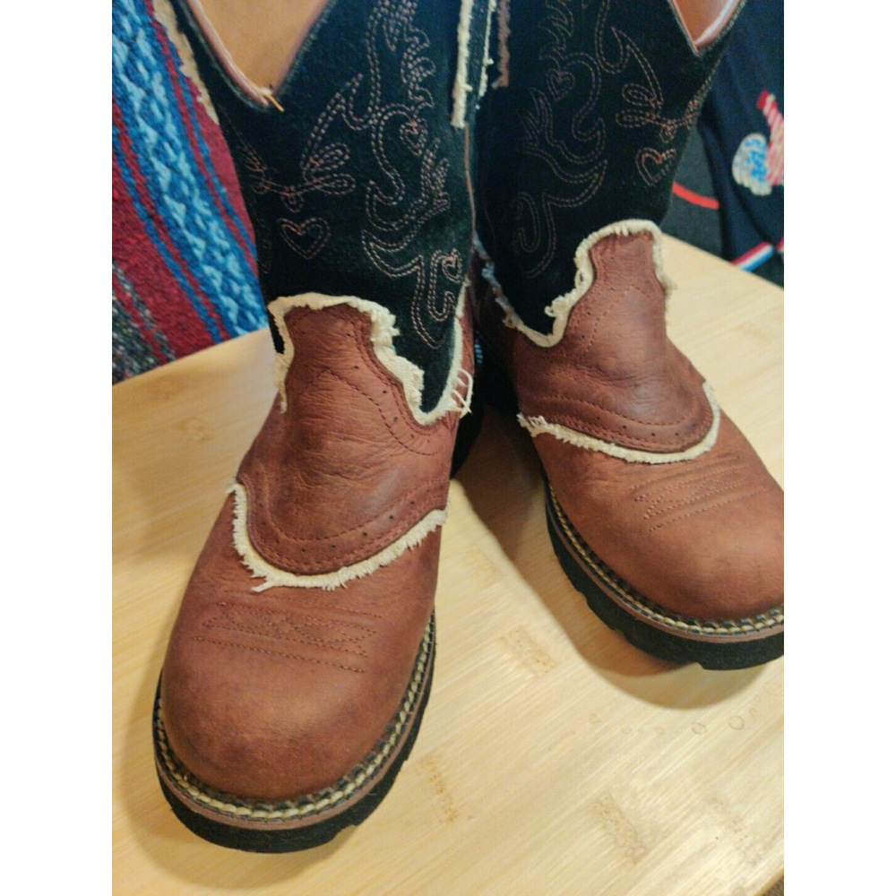 Ariat Youth Size 7 B Brown Black Leather Cowboy Boots